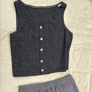 XL  Black Yard Speckled Sleeveless button up vest